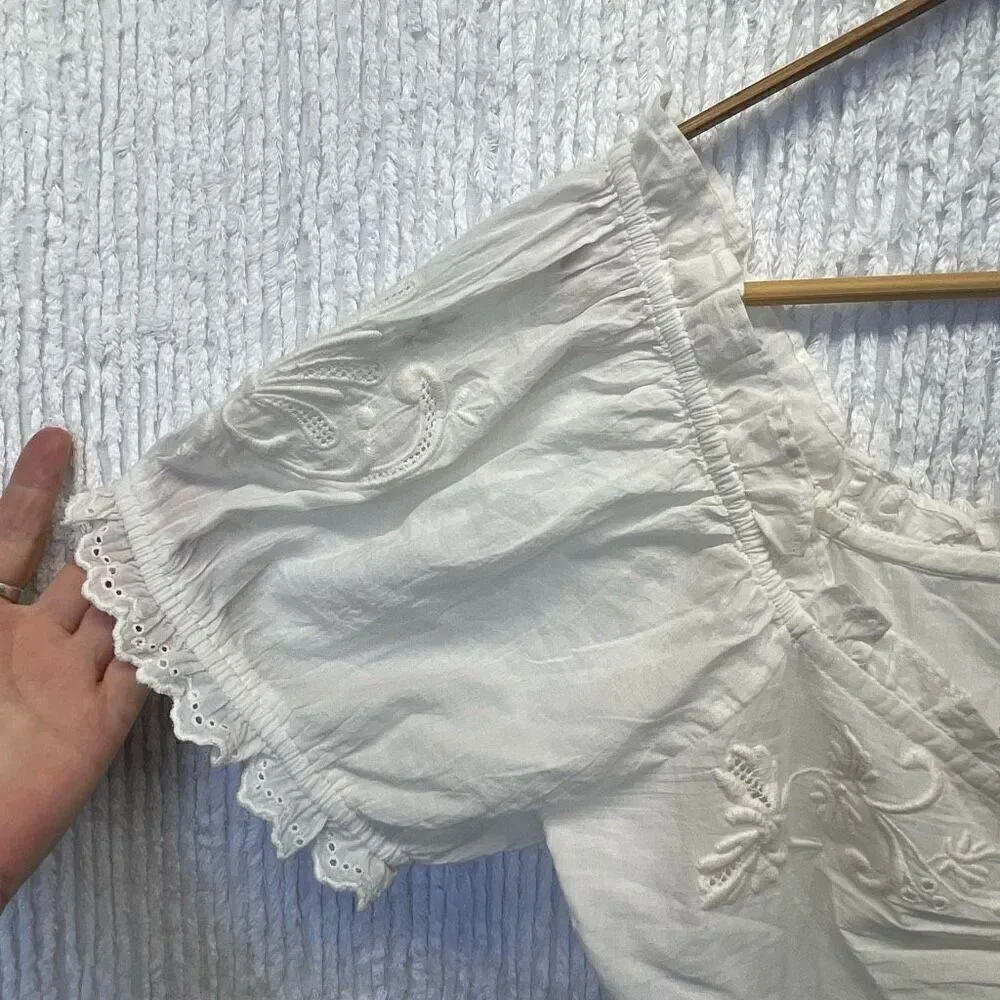 LoveShackFancy White Embroidered Floral Tellaro Victorian Bryant Top Size 6